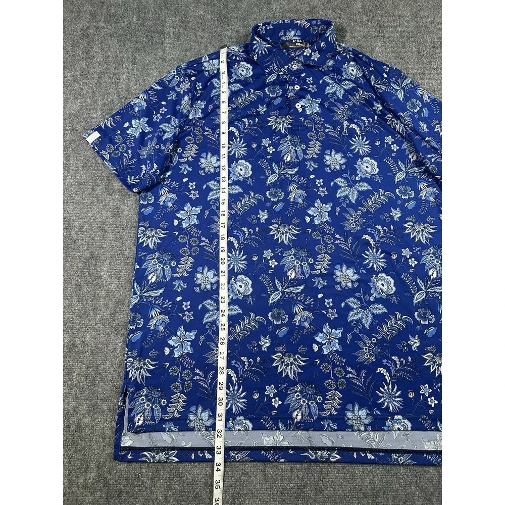RLX Ralph Lauren Men's XL Blue Floral Wicking Polo Shirt Streamsong Golf Course